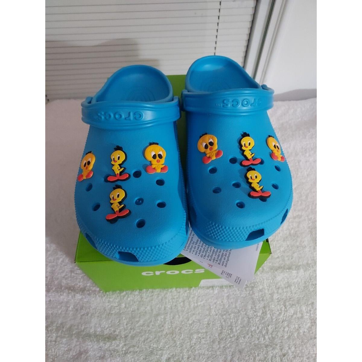 Crocs Size 10 Women`s Classic Venetian Blue Tweety Bird Clogs