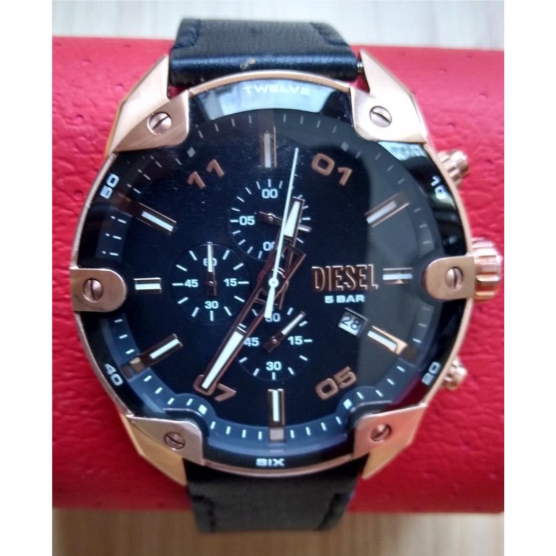 Nib/nwt Diesel DZ4607 Spiked Men`s Watch Chronograph Leather Band