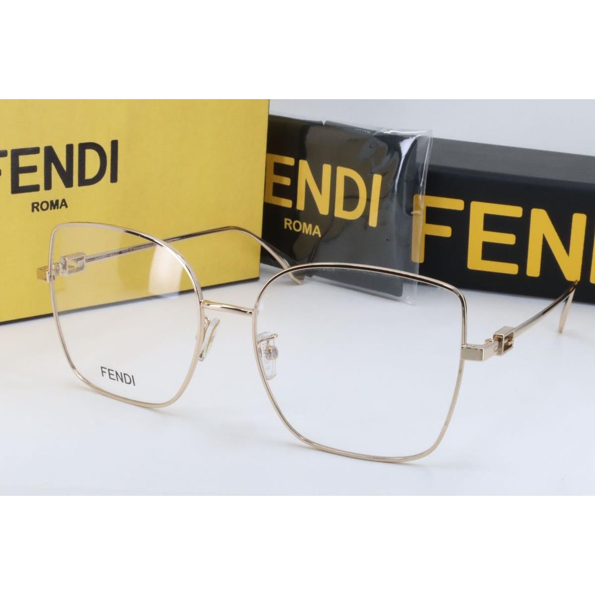 Fendi FE50041U Gold Square Unisex Full Rim 56-17-140 Eyeglasses Frames