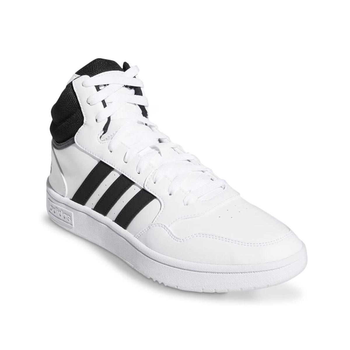 Mens Adidas Hoops 3.0 Mid Classic Vintage White Black Leather Sneaker Shoes - White