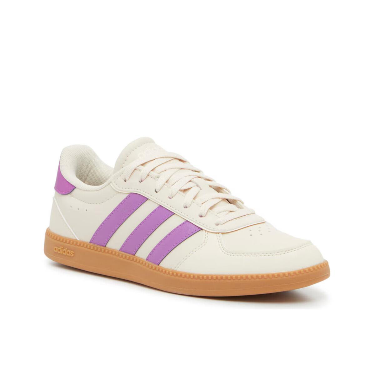 Womens Adidas Breaknet Sleek Cream Purple Leather Sneaker Shoes