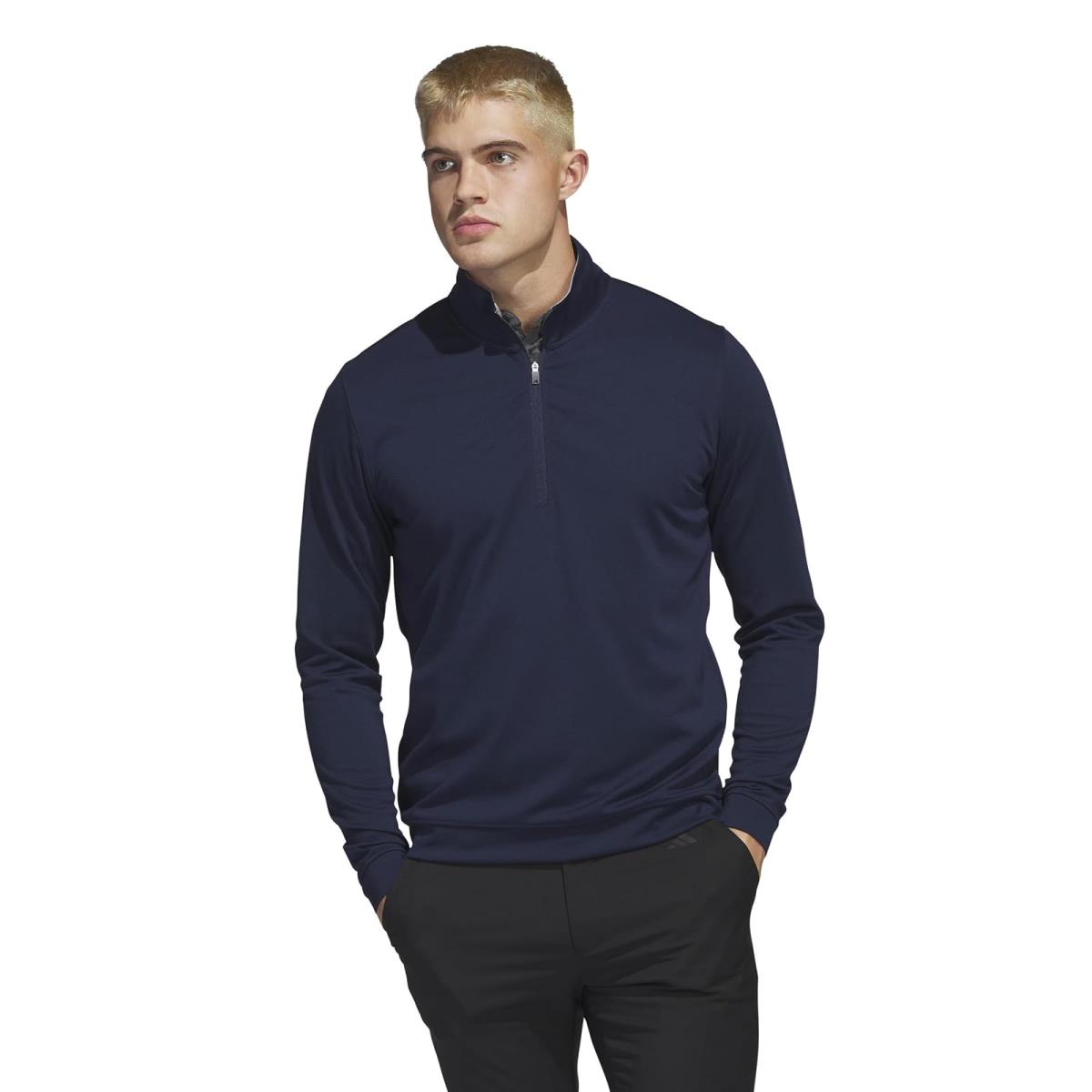 Man`s Shirts Tops Adidas Golf Elevated 1/4 Zip Pullover Collegiate Navy