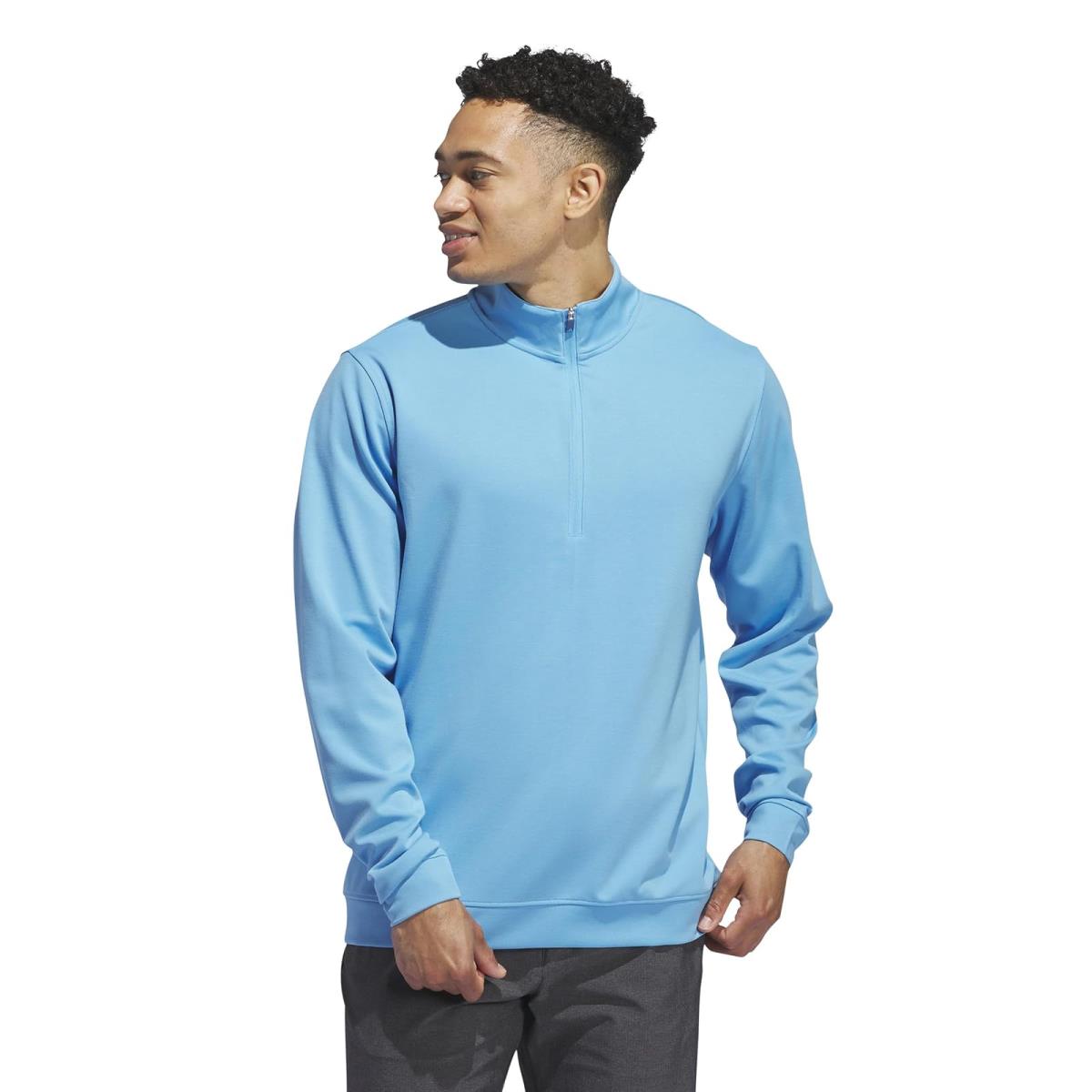 Man`s Shirts Tops Adidas Golf Elevated 1/4 Zip Pullover Semi Blue Burst