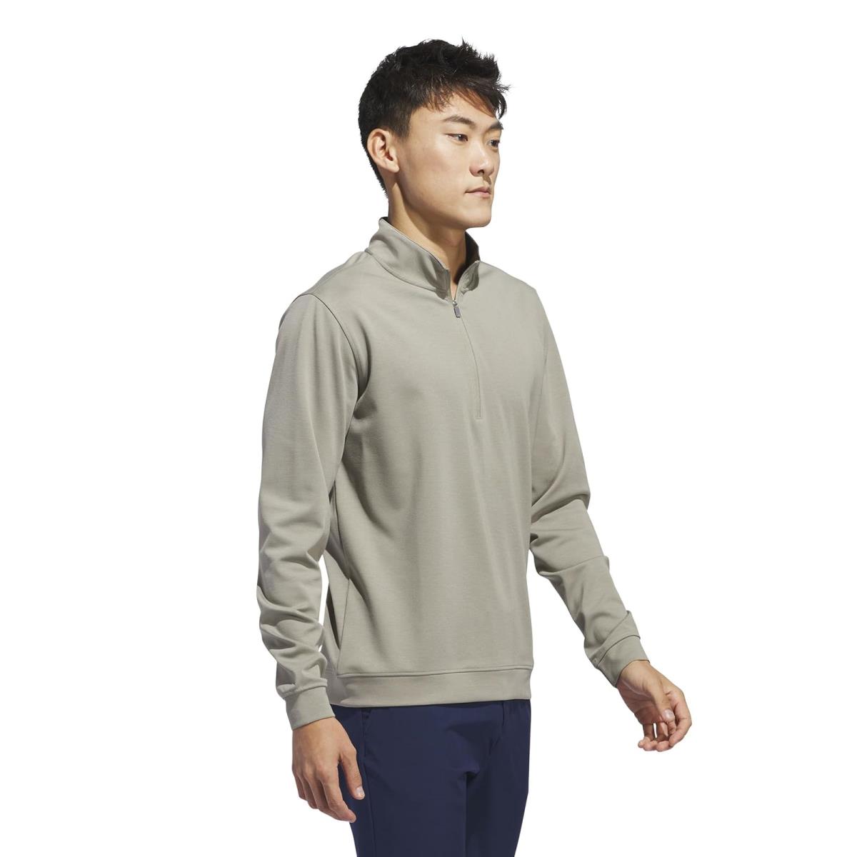 Man`s Shirts Tops Adidas Golf Elevated 1/4 Zip Pullover Silver Pebble