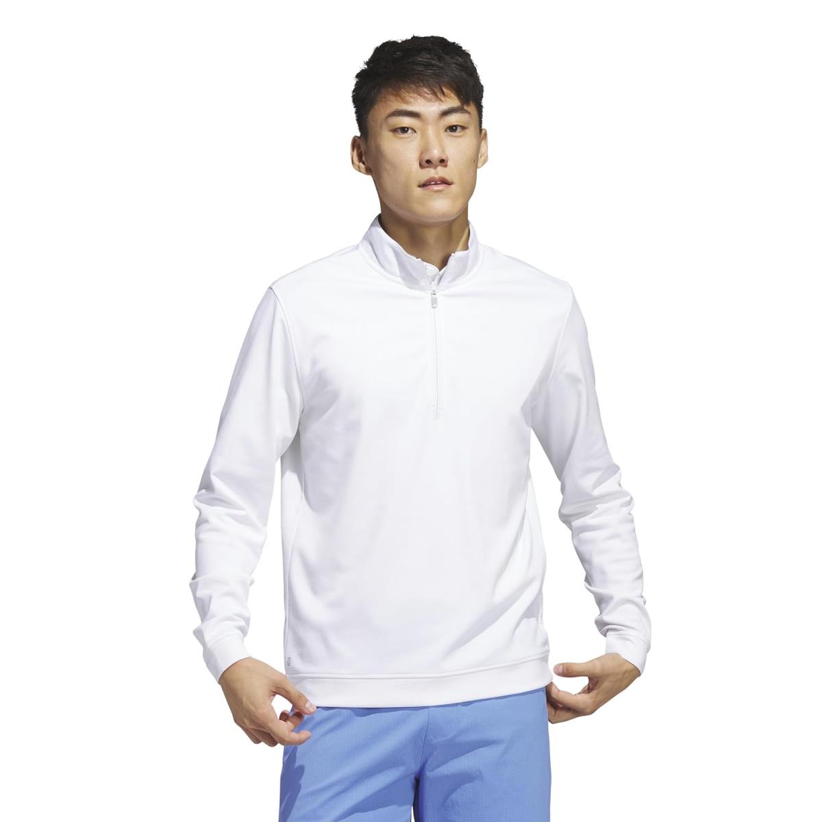 Man`s Shirts Tops Adidas Golf Elevated 1/4 Zip Pullover White