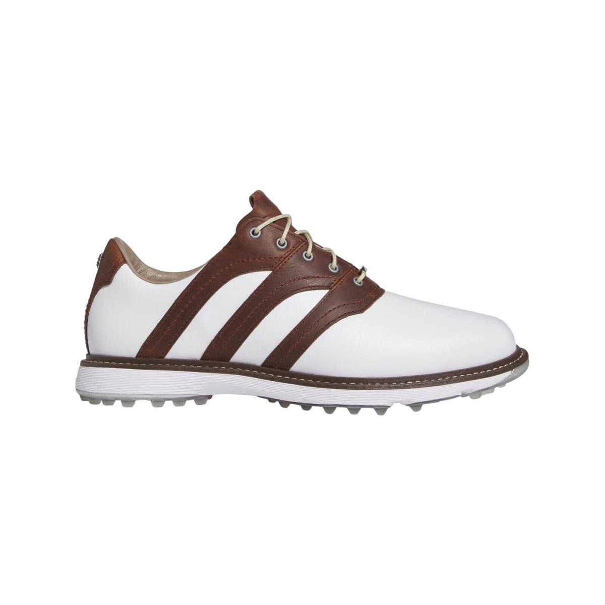 Men`s Adidas White Brown Leather MC Z-traxion Spikeless Golf Shoes IG0910 - White