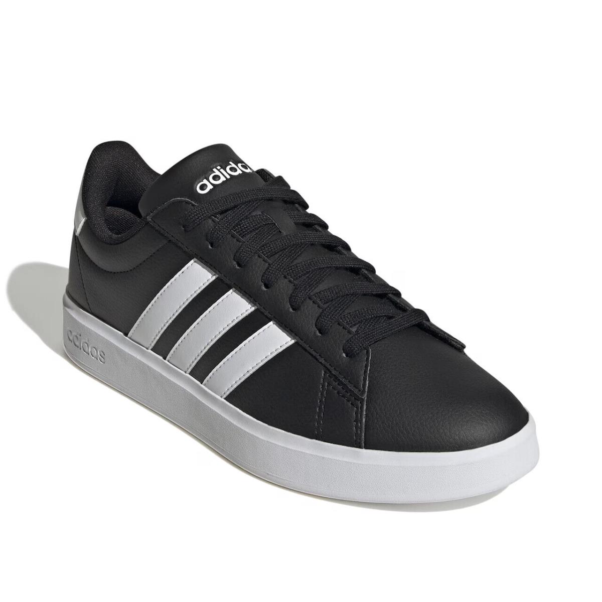 Mens Adidas Grand Court 2.0 Black White Leather Sneaker Shoes - Black