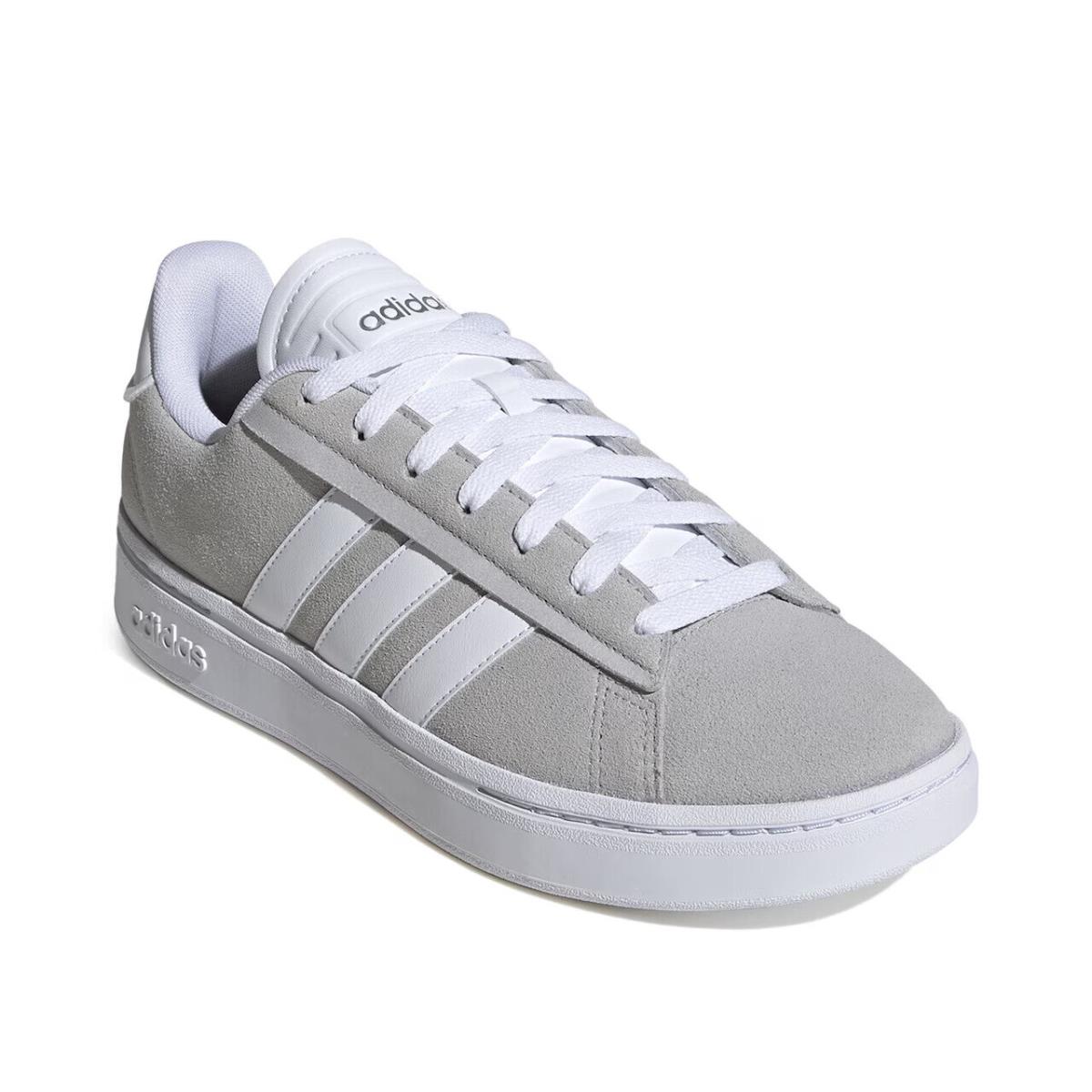 Mens Adidas Grand Court Alpha Grey White Suede Sneaker Shoes - Gray