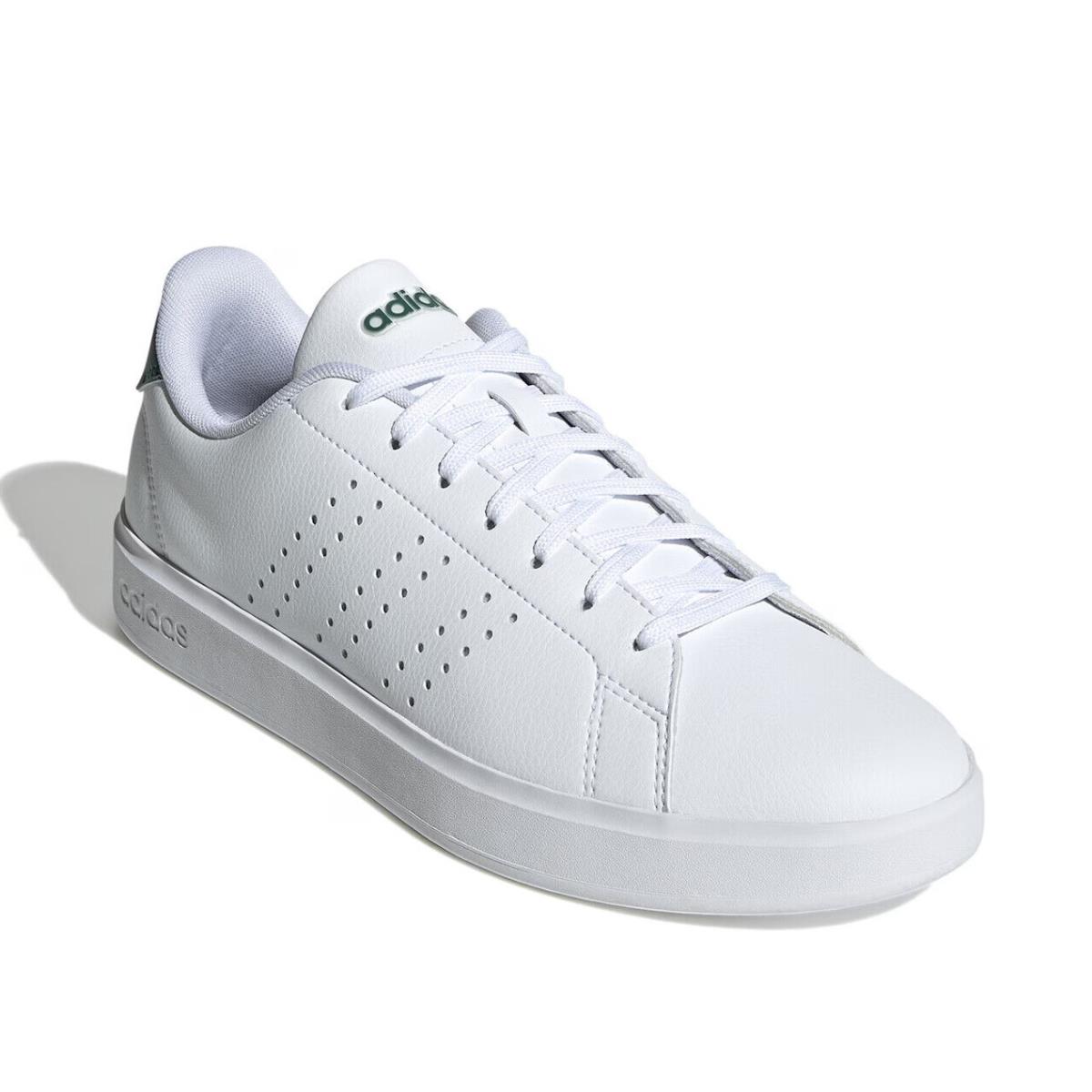 Mens Adidas Advantage 2.0 White Green Leather Sneaker Shoes - White