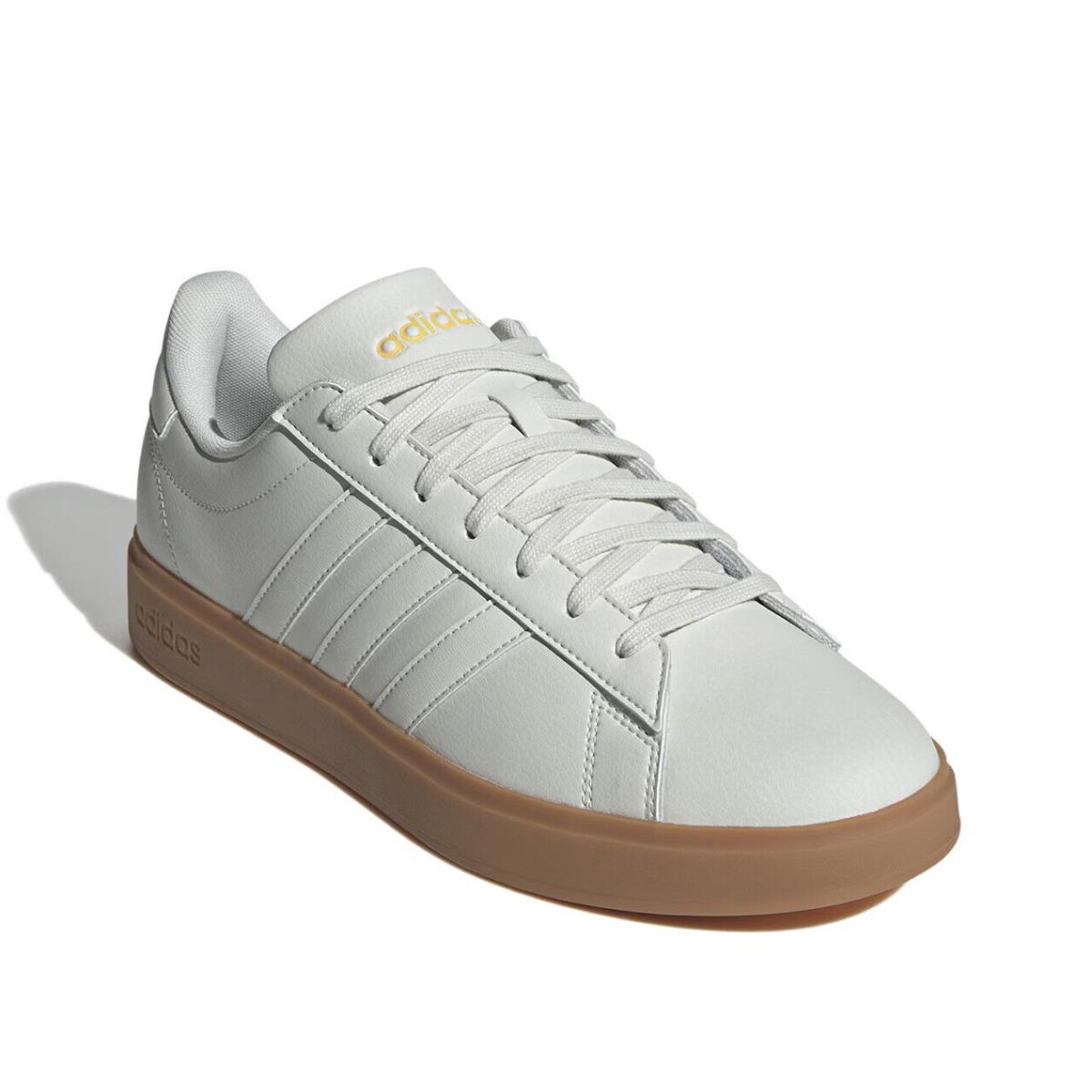 Mens Adidas Grand Court 2.0 Off White Orbit Grey Leather Sneaker Shoes - Ivory