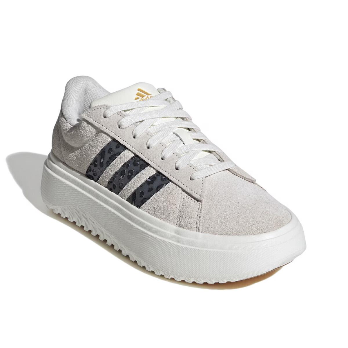 Womens Adidas Grand Court Platform Off White Suede Sneaker Shoes - Ivory