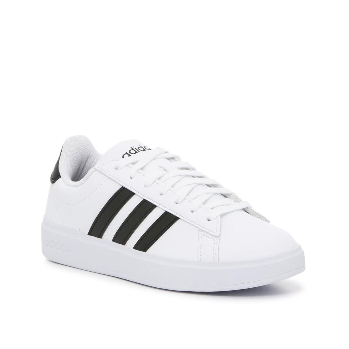 Womens Adidas Grand Court 2.0 White Black Leather Sneaker Shoes - White