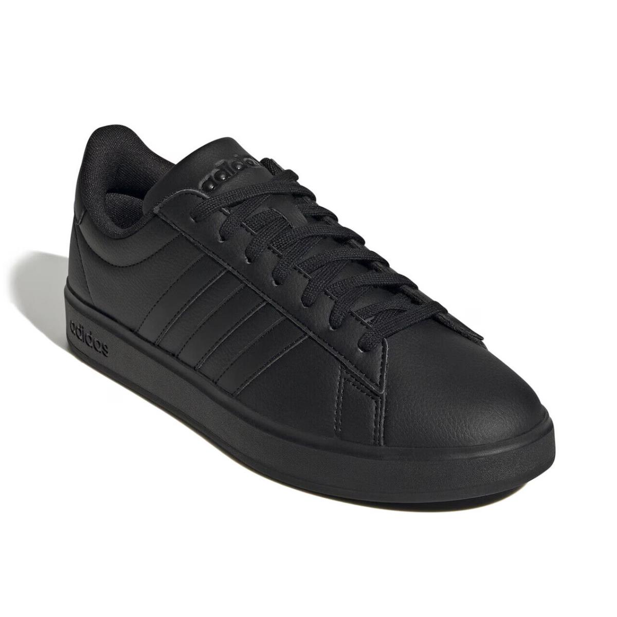 Mens Adidas Grand Court Black Leather Sneaker Shoes - Black