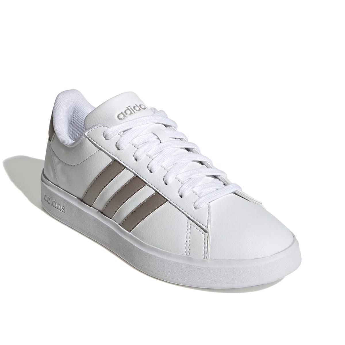 Womens Adidas Grand Court White Leather Sneaker Shoes - White