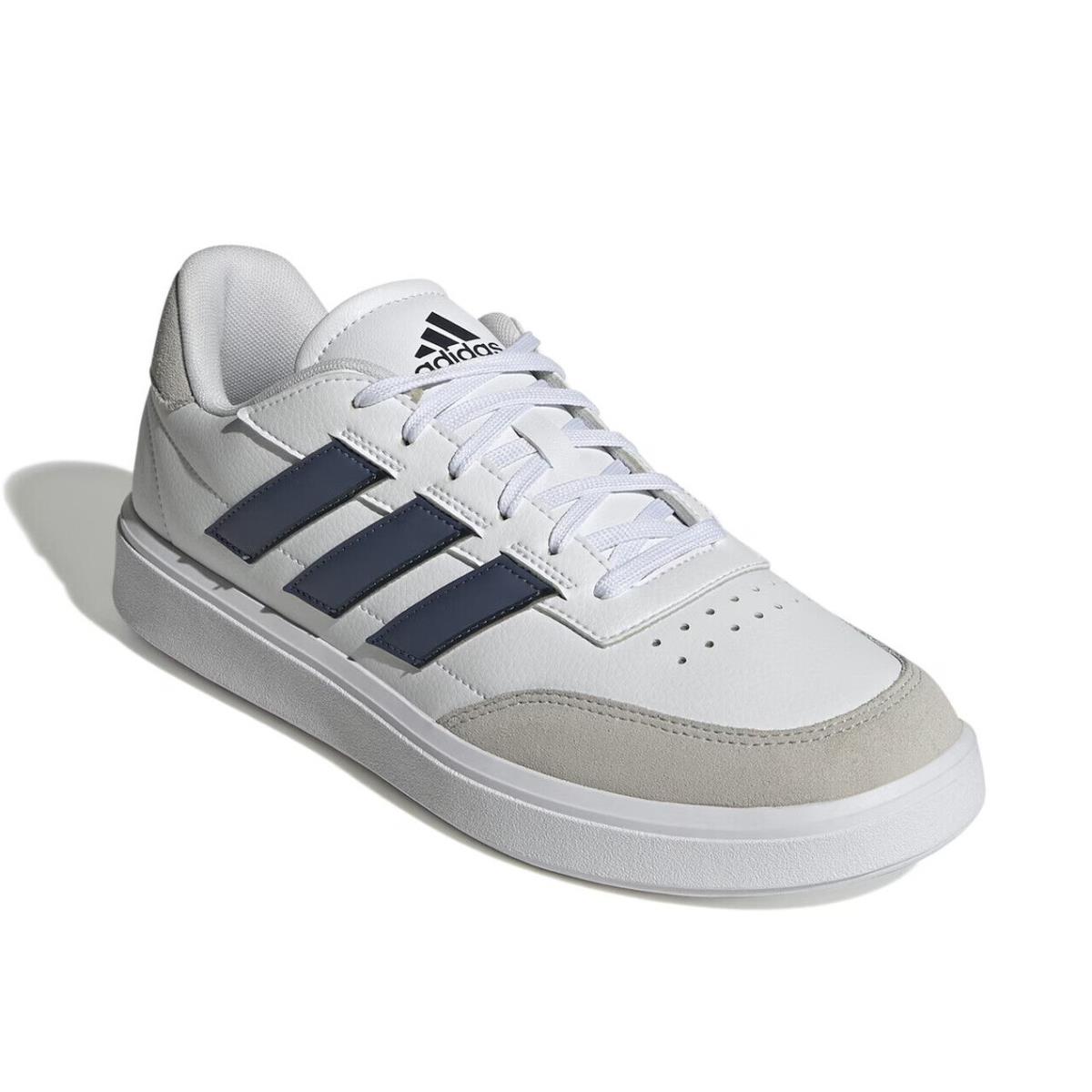 Mens Adidas Court Block White Blue Leather Sneaker Shoes - White