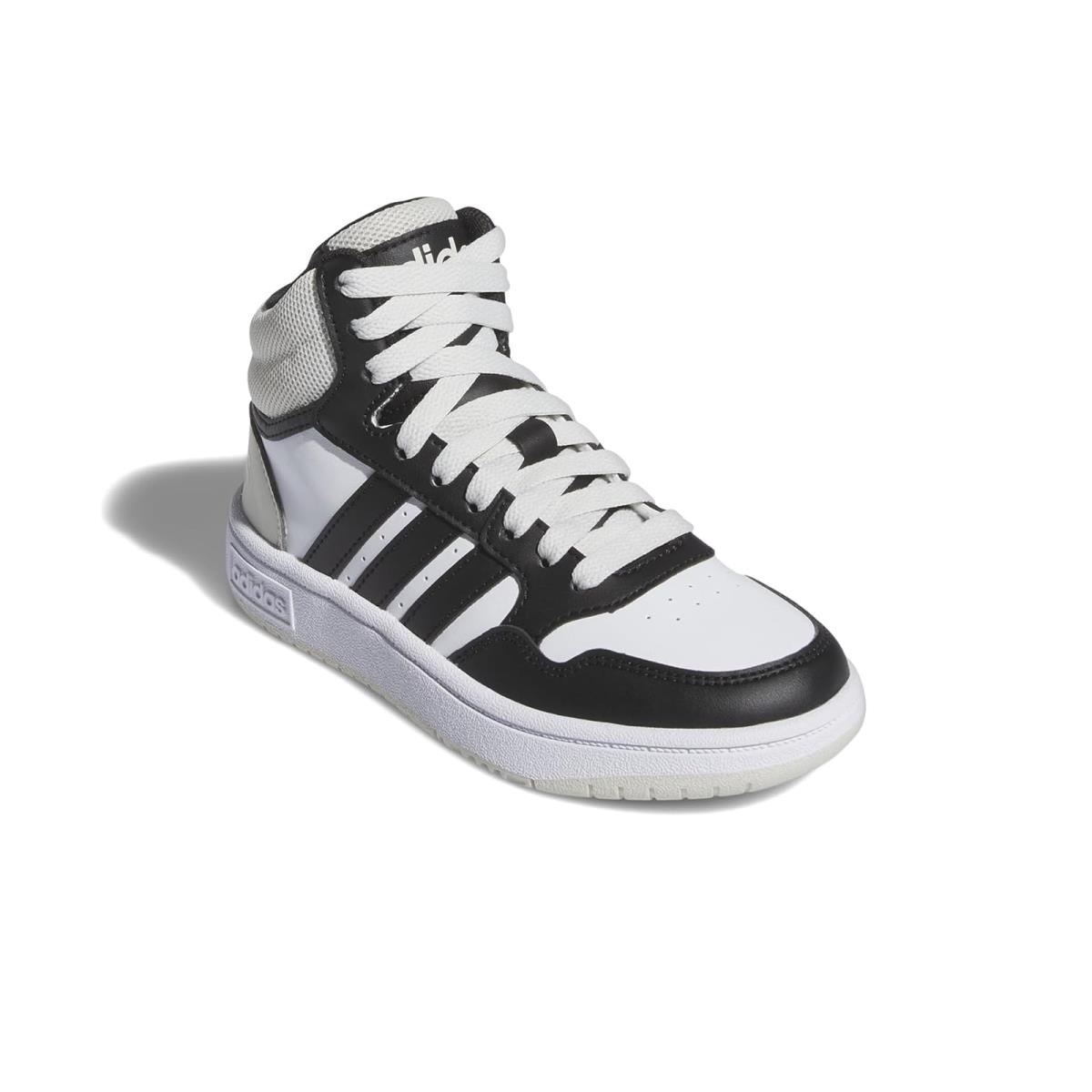 Children Unisex Shoes Adidas Kids Hoops Mid Shoes Big Kid - White/Black/Halo Silver