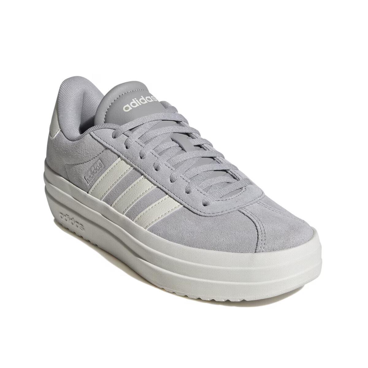 Womens Adidas VL Court Bold Grey Off White Leather Sneaker Shoes - Gray