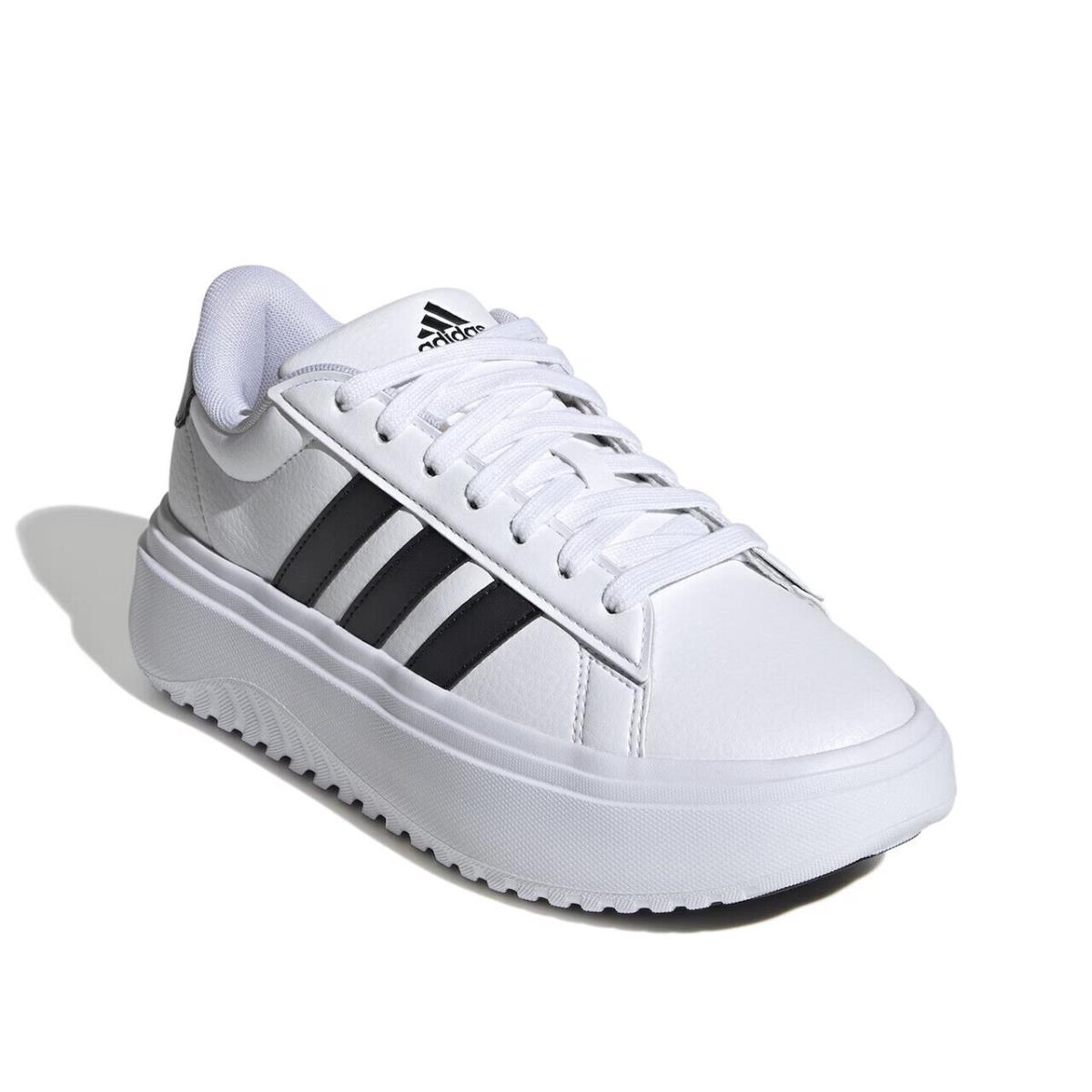 Womens Adidas Grand Court Platform White Leather Sneaker Shoes - White