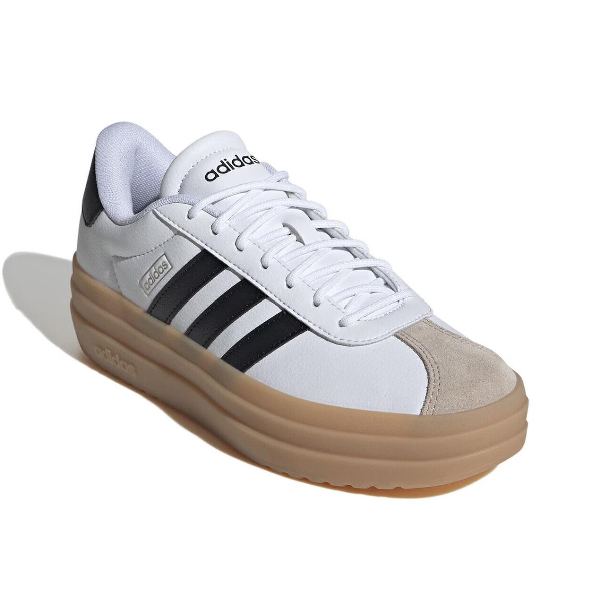 Womens Adidas VL Court Bold Platform White Black Leather Sneaker Shoes - White