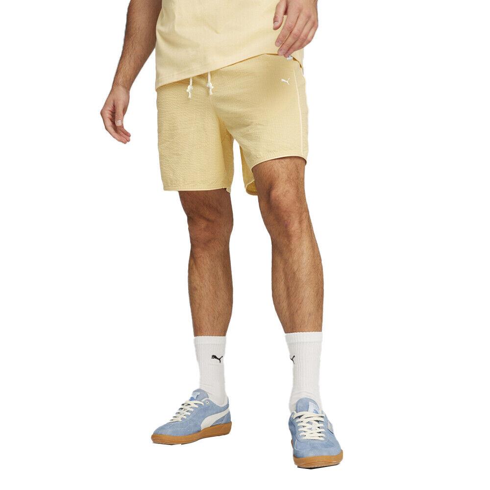 Puma Mmq Seersucker Drawstring Shorts Mens Beige Casual Athletic Bottoms 6240186