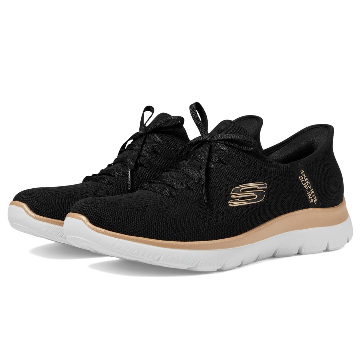 Woman`s Shoes Skechers Summits Night Chic Hands Free Slip-ins - Black/ Rose Gold