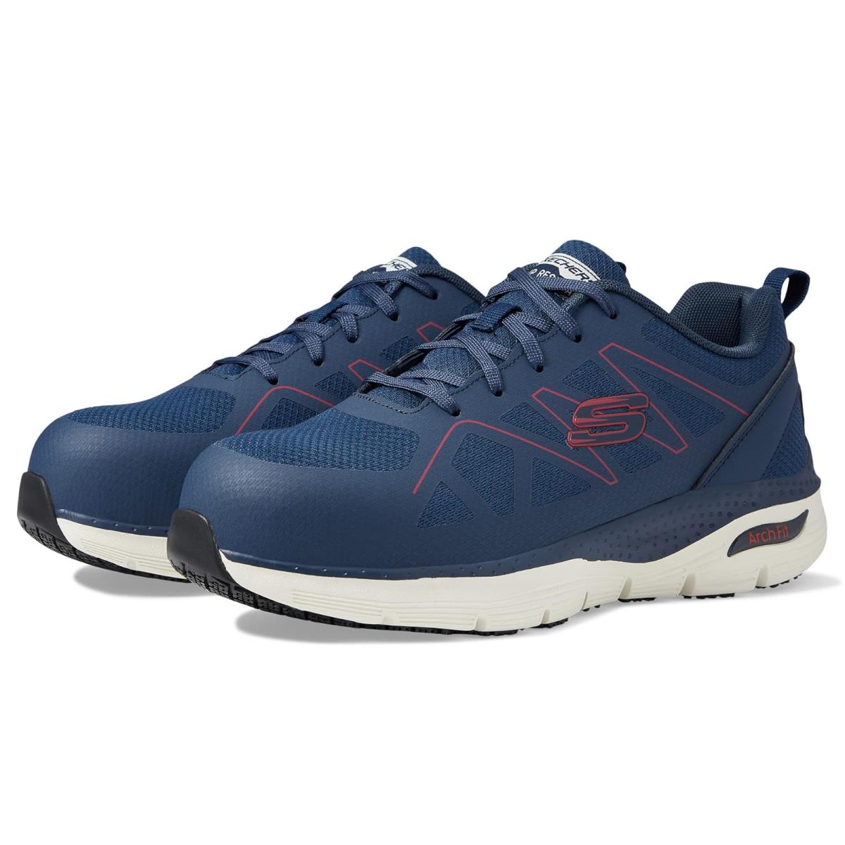 Man`s Shoes Skechers Work Arch Fit SR - Vigorit Alloy Toe - Navy/Red