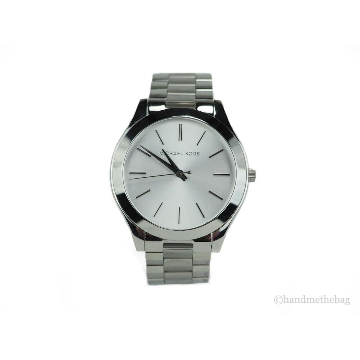 Michael Kors MK3178 Slim Runway Mono Silver-toned Stainless Steel Wrist Watch - Dial: Silver, Band: Silver, Bezel: Silver