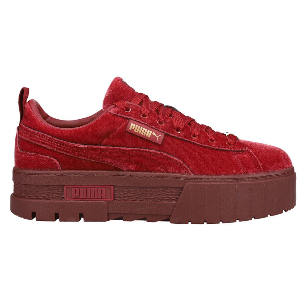 Puma Mayze Velvet Logo Platform Womens Red Sneakers Casual Shoes 384223-01 - Red