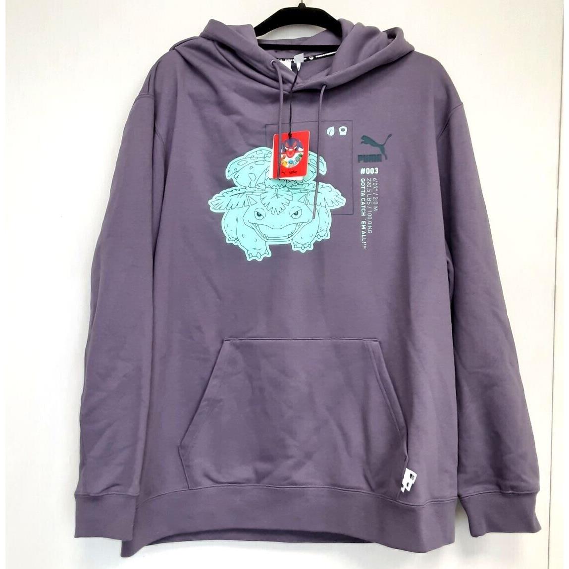 Puma x Pokemon Venusaur Purple Charcoal Fleece Pullover Hoodie XL Adult RA28/22