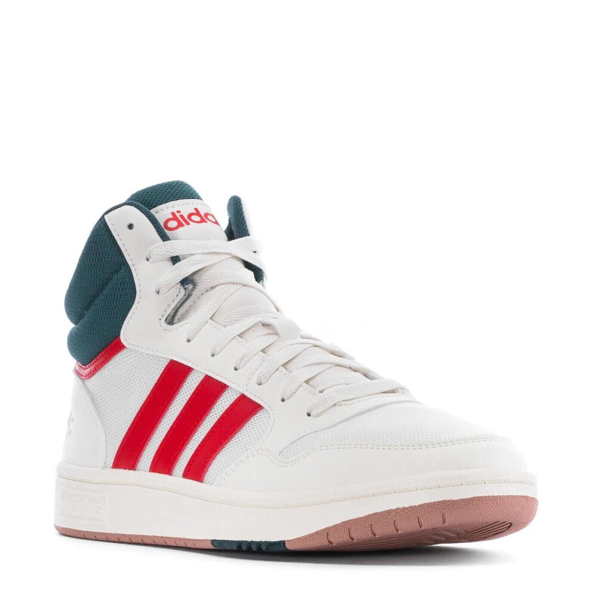 Adidas Hoops 3.0 Mid Lace Basketball Sneaker Trainer Men Shoes White Size 10 - Cloud White/Vivid Red/Legacy Teal - GZ3811