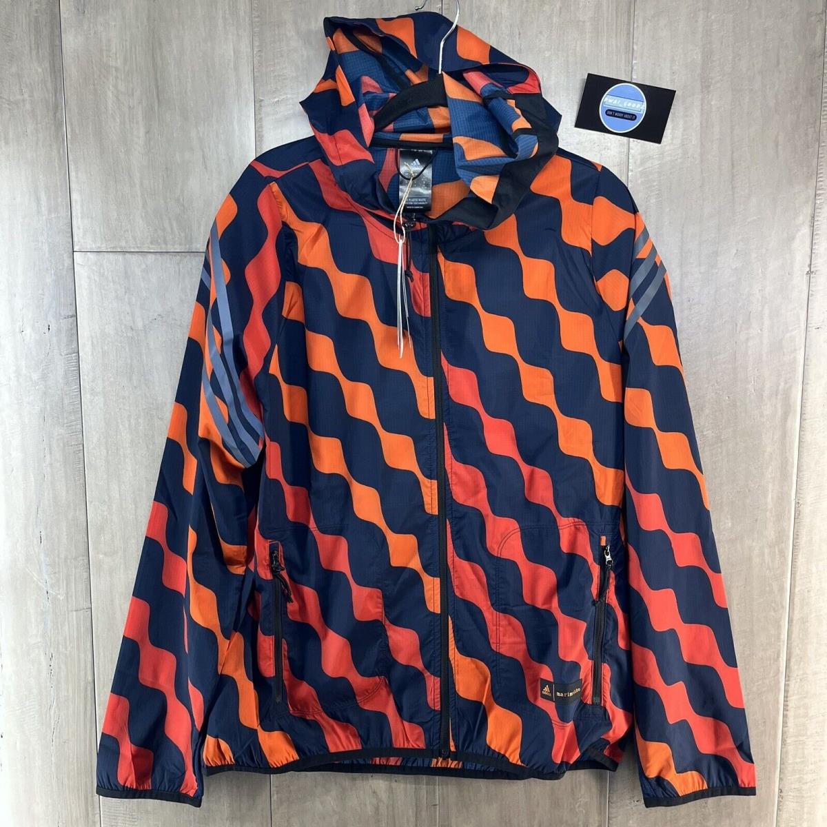 Adidas Marimekko Run Icons 3-Stripe Hooded Full Zip Jacket Orange Medium HH7323