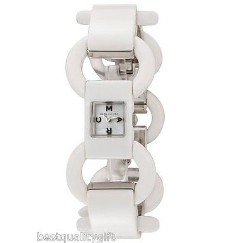 Marc Jacobs White Acrylic+silver Tone Link Bracelet+mop Dial Watch MBM4505