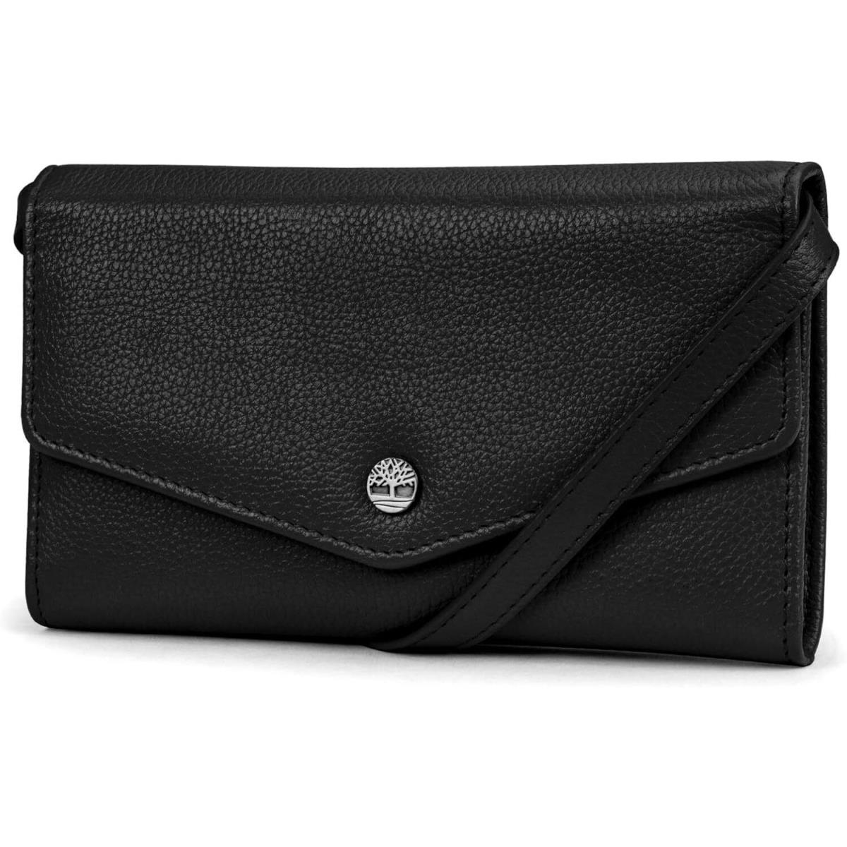 Timberland Women`s Rfid Leather Crossbody Wallet Phone Bag with Strap Black (Pebble)