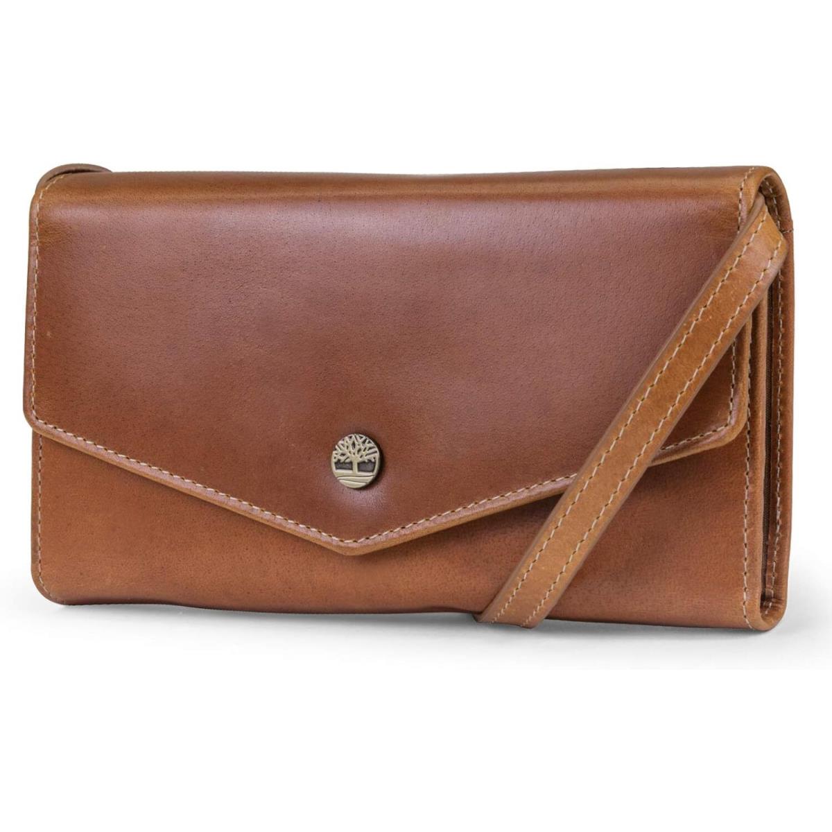 Timberland Women`s Rfid Leather Crossbody Wallet Phone Bag with Strap Cognac (Buff Apache)