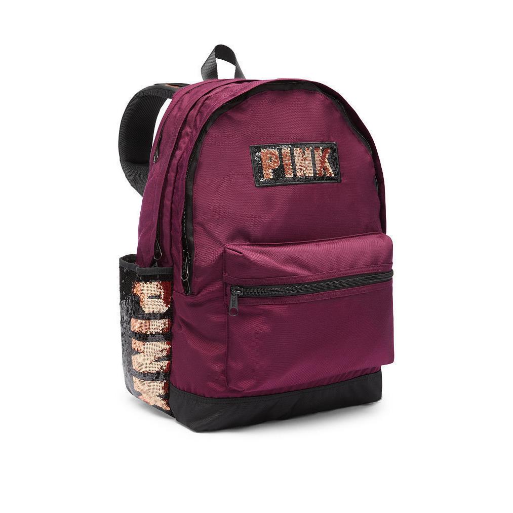 Victoria`s Secret Pink Campus Backpack Bag Gym School Full Size Deep Ruby Bling