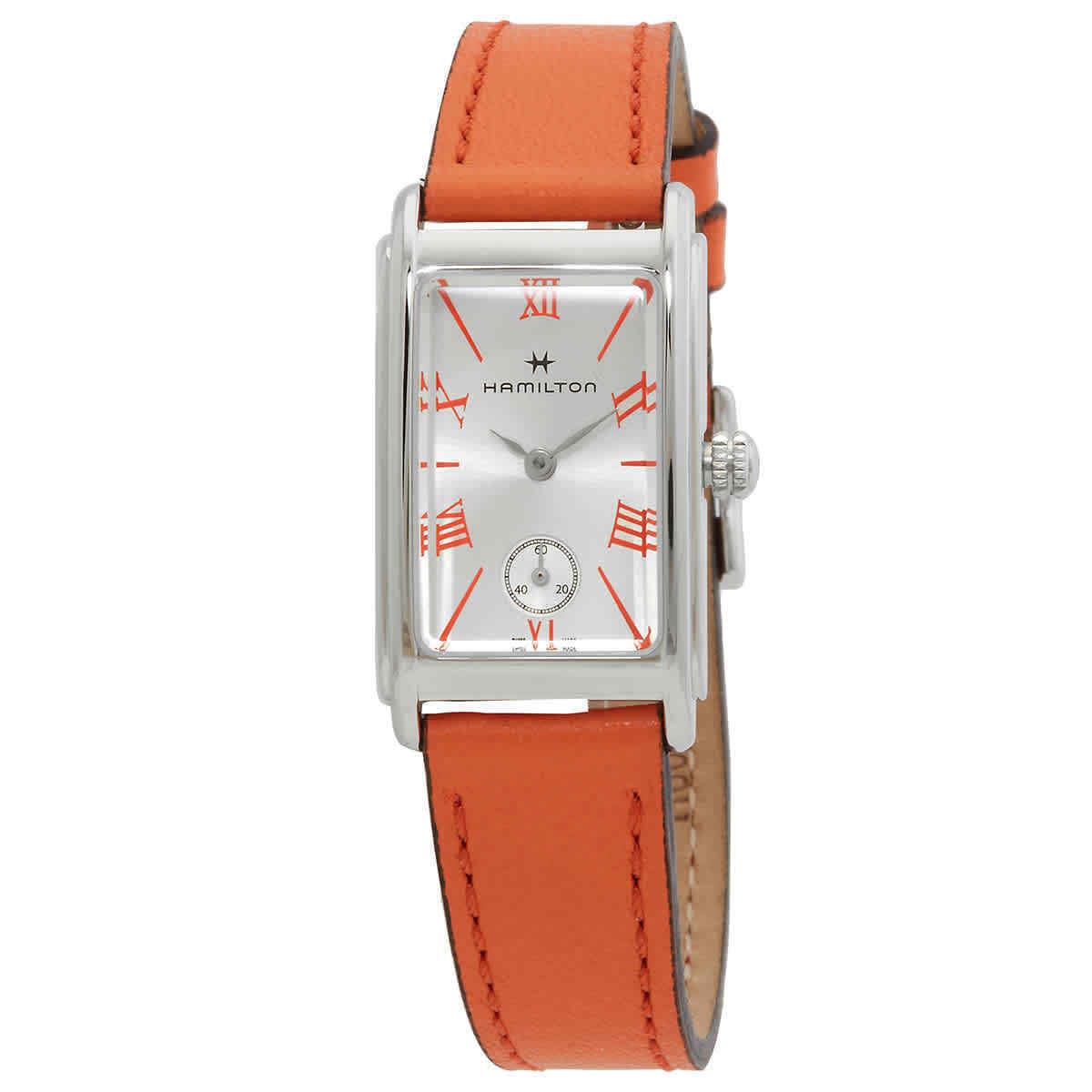 Hamilton American Classic Ardmore Quartz Silver Dial Ladies Watch H11221851 - Dial: Silver, Band: Orange, Bezel: Silver