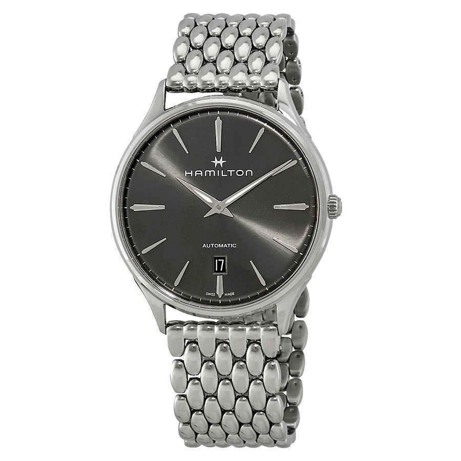 Hamilton Jazzmaster Thinline Automatic Anthracite Dial Men`s Watch H38525181 - Dial: Black, Band: Silver, Bezel: Silver