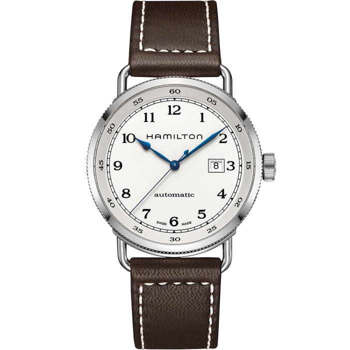 Hamilton Khaki Navy Silver Men`s Watch with Brown Leather Band H77715553