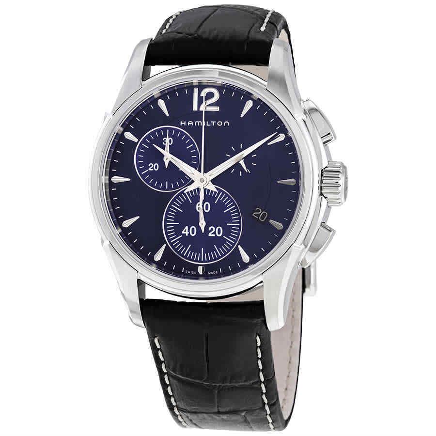 Hamilton Jazzmaster Chronograph Quartz Blue Dial Men`s Watch H32612741 - Dial: Blue, Band: Black, Bezel: Silver