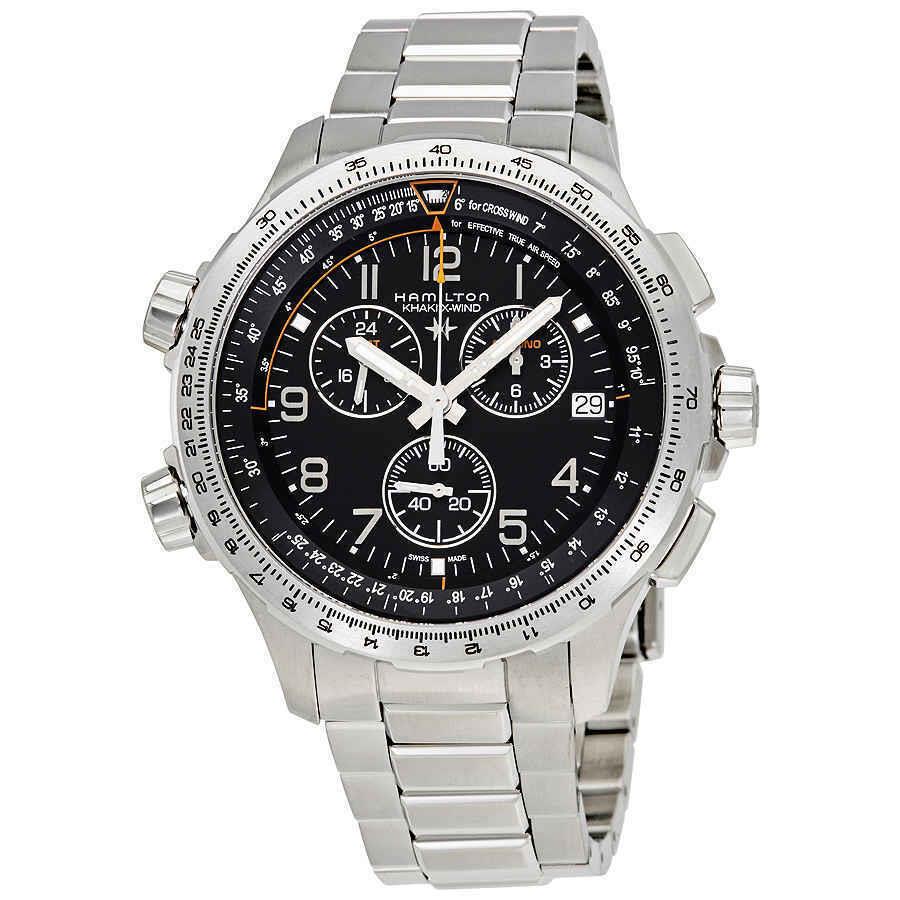 Hamilton Khaki Aviation X-wind Chronograph Men`s Watch H77912135 - Dial: Black, Band: Silver, Bezel: Silver