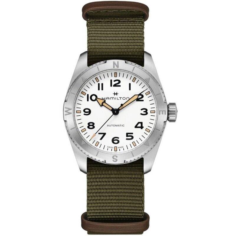 Hamilton Khaki Field Expedition 37mm Green Textile Men`s Watch H70225910 - Dial: White, Band: Green, Bezel: Silver