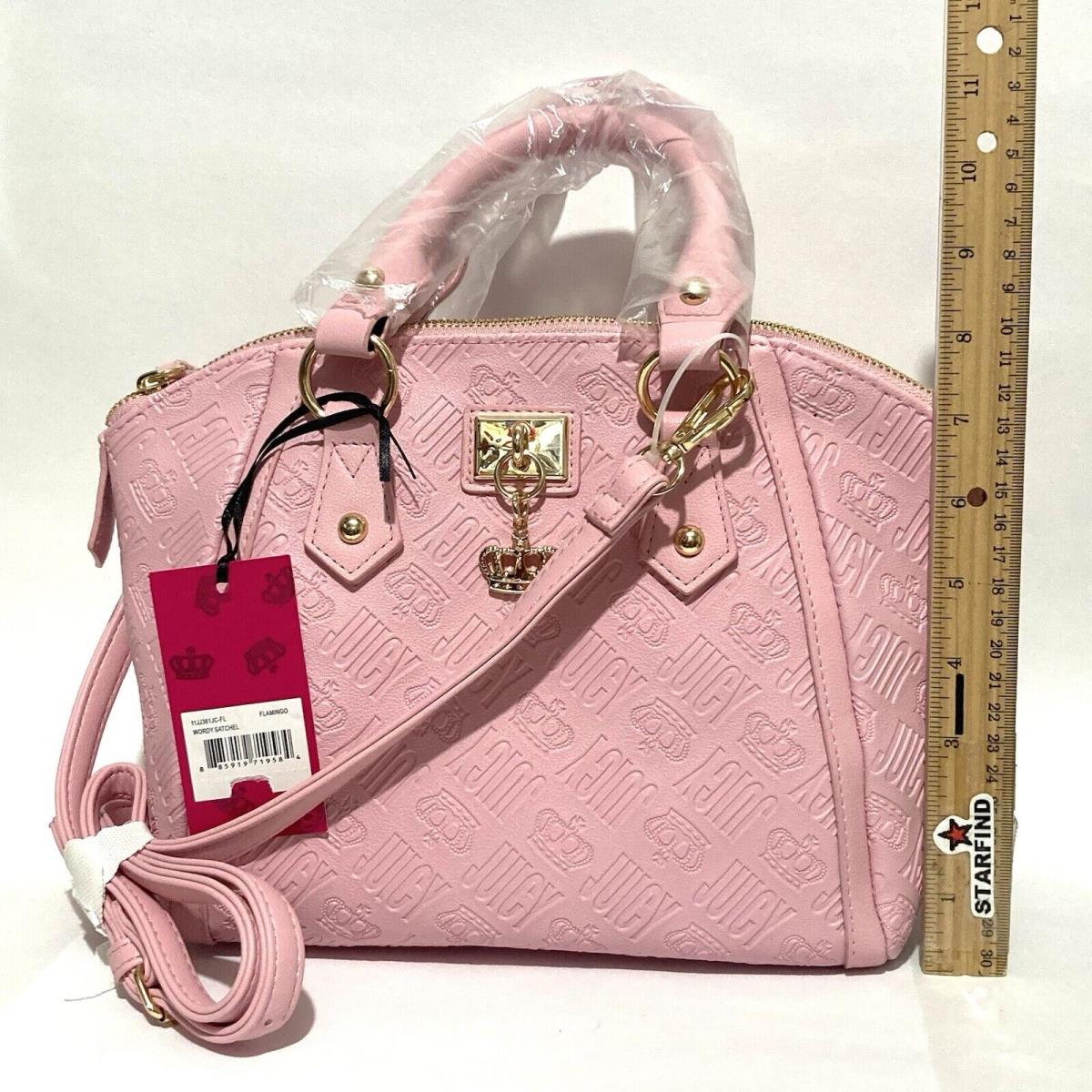 Juicy Couture Wordy Sachel Pink Flamingo Hand Bag Shoulder Strap Tags Read