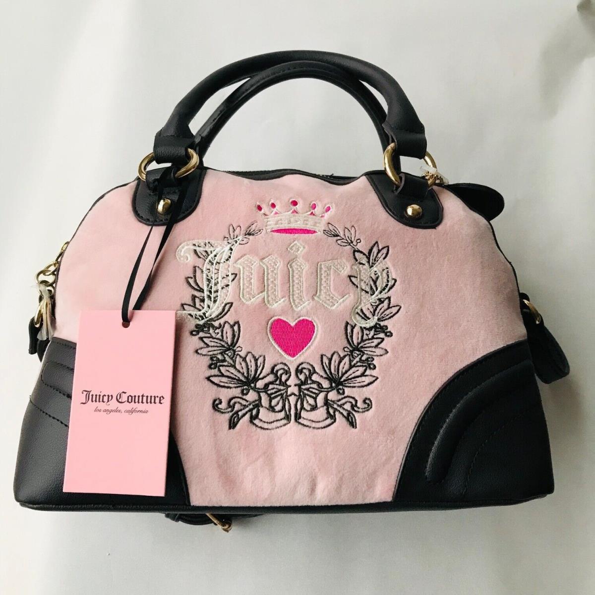 Juicy Couture Bag Pink Diamond Heritage Satchel Velour and Leather