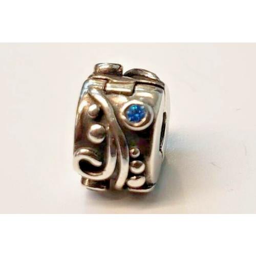 Pandora Tendril Blue CZ Clip 790380CZB Retired Rare 925 Ale Silver Usa