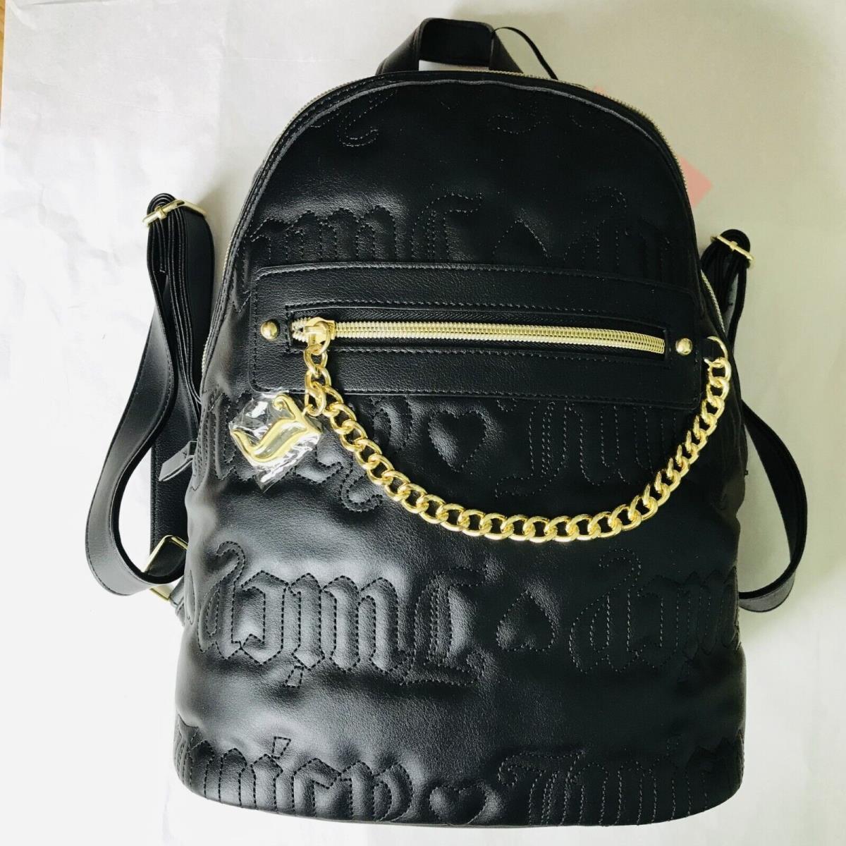 Juicy Couture Quilted Black Puff Backpack with Gold Zipper Cha