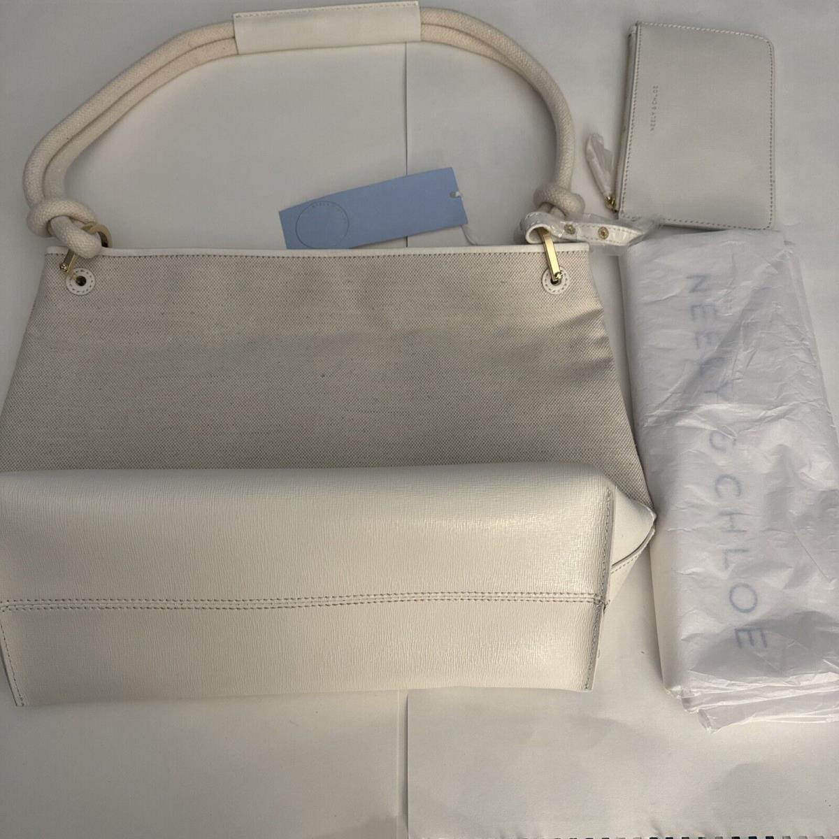 Neely Chloe Canvas White Leather Shoulder Bag