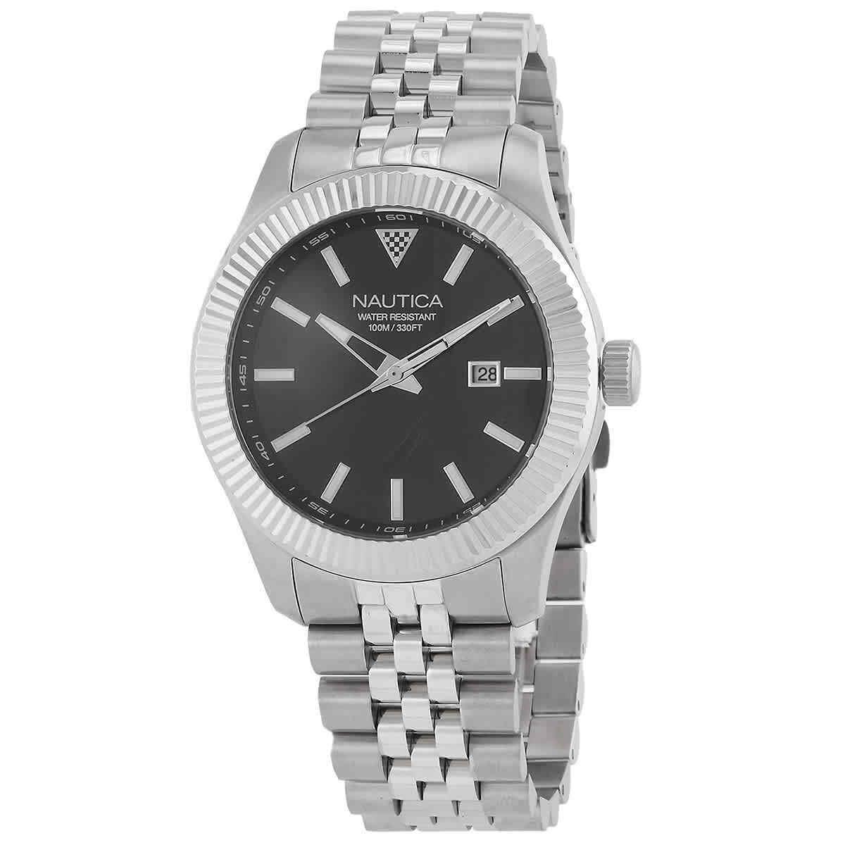 Nautica Pacific Beach Quartz Black Dial Men`s Watch NAPPBS251 - Dial: Black, Band: Silver-tone, Bezel: Silver-tone