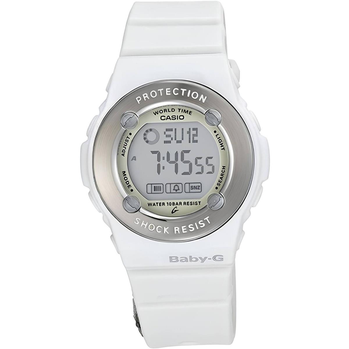 Casio Women`s Watch Baby-g Grey Digi Dial White Resin Strap World Time BG1300-7