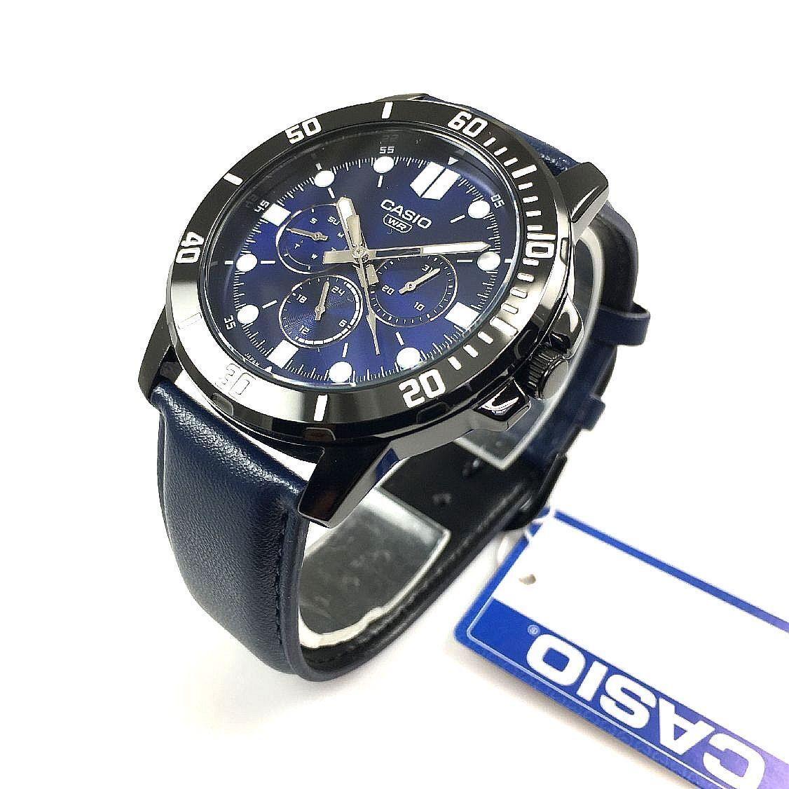 Men`s Casio Sports Multifunction MTP-VD300 Black Blue Steel Watch MTPVD300BL-2E