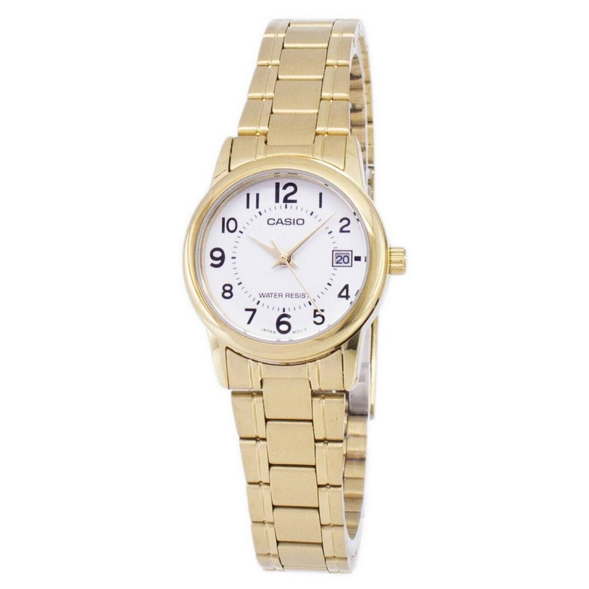 Casio LTP-V002G-7B Women`s Analog Gold Tone White Easy Reader Dial Date Watch